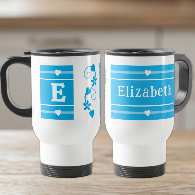 Personalisierter Vorname blau Reisebecher (Von Creator hochgeladen)