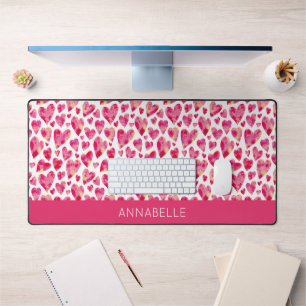 Personalisierter Vorname: Hot Pink Herz Schreibtischunterlage