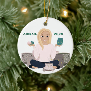 Personalisierter Wachswärmer Frau Keramik Ornament
