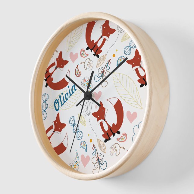 Personalisierter Waldfuchs Waldland Herzblatt Uhr (Winkel)