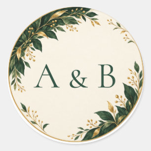 "Personalisierter Waldgrün-Gold-Hochzeitsklassiker Runder Aufkleber