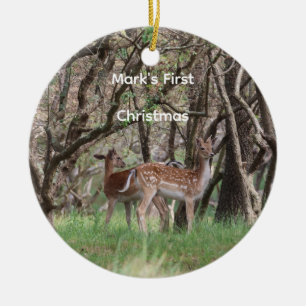 Personalisierter Waldhirsch-Weihnachtsschmuck  Keramik Ornament