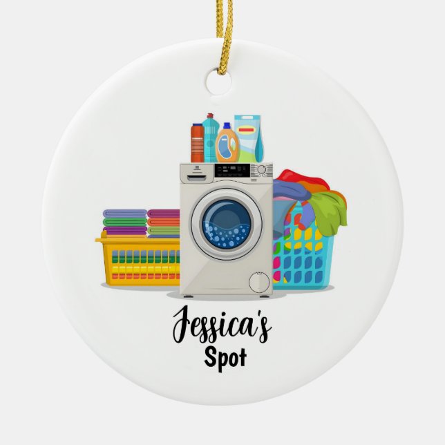 Personalisierter Waschsalon Weihnachtsgeschirr Keramik Ornament (Vorne)