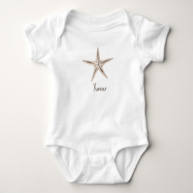 PERSONALISIERTER WASSERCOLOR-STARFISH BABY STRAMPLER (Vorderseite)