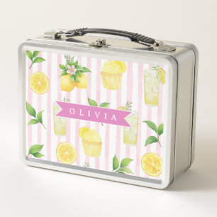 Personalisierter Wasserfarbe-Limonaden-Cupcake-Str Metall Brotdose