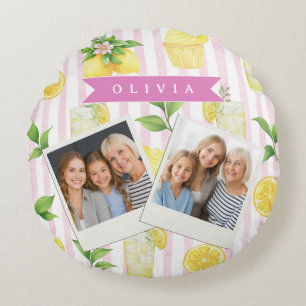 Personalisierter Wasserfarbe-Limonaden-Cupcake-Str Rundes Kissen