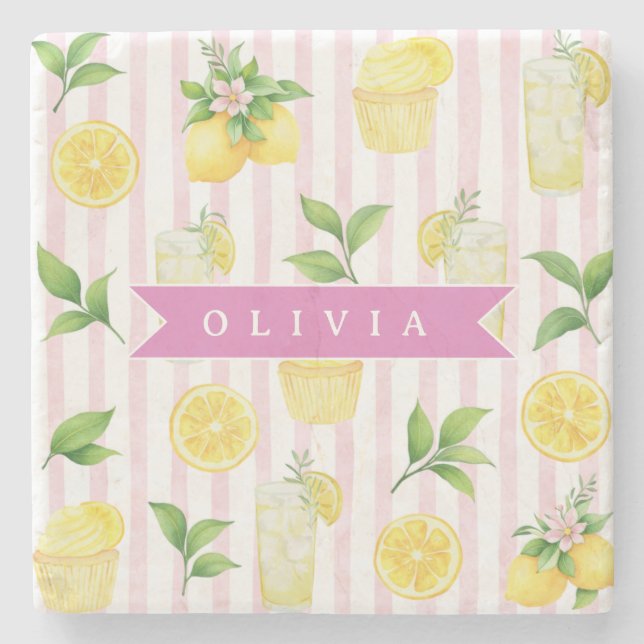 Personalisierter Wasserfarbe-Limonaden-Cupcake-Str Steinuntersetzer (Vorderseite)