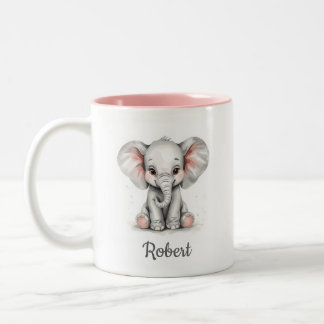 Personalisierter Wasserfarben-Baby-Elefanten-Beche Zweifarbige Tasse