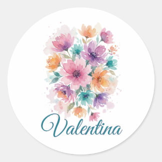 Personalisierter Wasserfarben-Blumen-Name-Aufklebe Runder Aufkleber