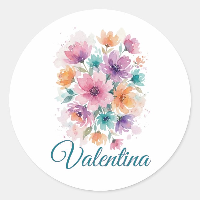 Personalisierter Wasserfarben-Blumen-Name-Aufklebe Runder Aufkleber (Vorderseite)