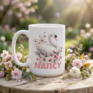 Personalisierter Wasserfarben-Blumenschwan Kaffeetasse
