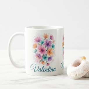 Personalisierter Wasserfarben-Blumenstrauß-Name-Ka Kaffeetasse