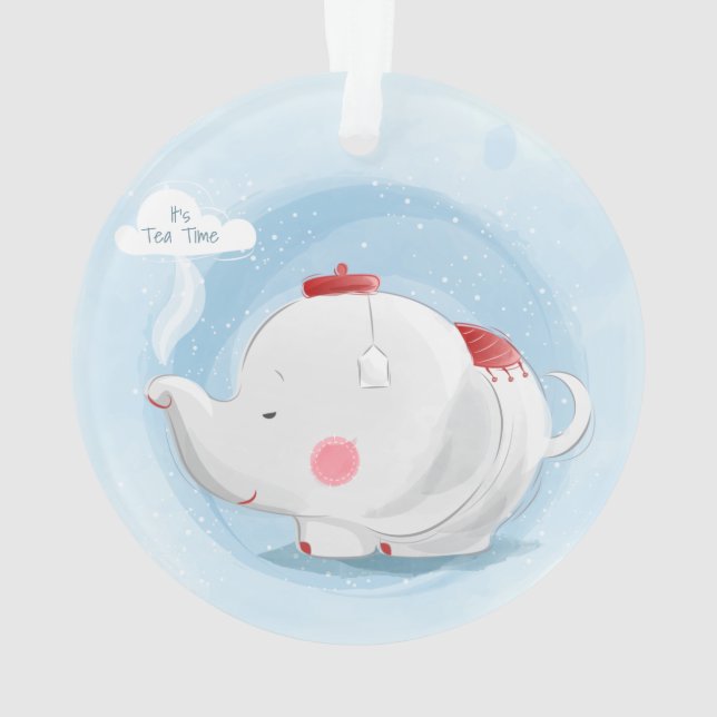 Personalisierter Wasserfarben-Teakup-Elefant Ornament (Rückseite)