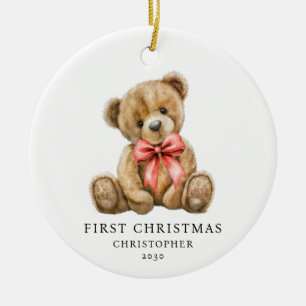 Personalisierter Wasserfarben-Teddybär-Baby-Erstes Keramik Ornament