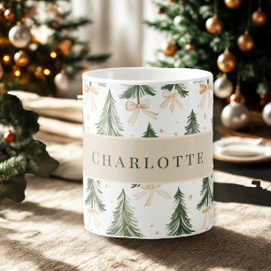 Personalisierter Wasserfarben-Weihnachtsbaum-Name- Kaffeetasse