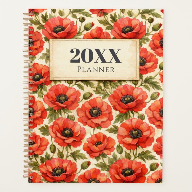 Personalisierter Watercolor Red Mohn Planer (Vorderseite)