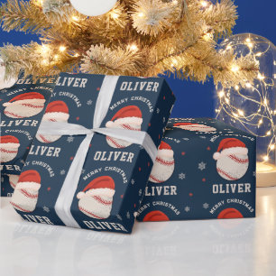Personalisierter Weihnachts-Baseball-Santa-Hut-Nam Geschenkpapier