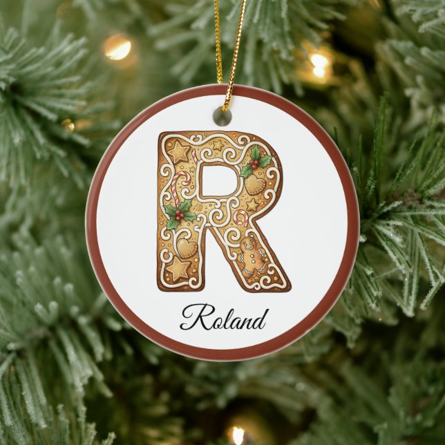 Personalisierter Weihnachts-Gingerbread-Buchstabe  Keramik Ornament (Baum)