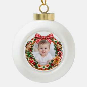 Personalisierter Weihnachts-Gingerbread-Foto-Schmu Keramik Kugel-Ornament