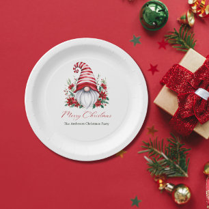 Personalisierter Weihnachts-Gnom Poinsettia-Feiert Pappteller