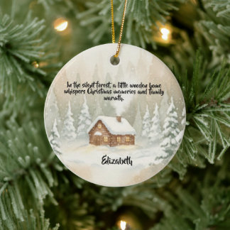 Personalisierter Weihnachts-Holzhaus-Keramik-Schmu Keramik Ornament