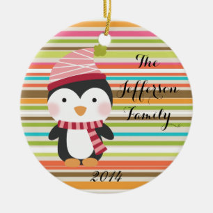 Personalisierter Weihnachts-Pinguin-Familien-Schmu Keramik Ornament