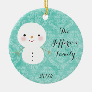 Personalisierter Weihnachts-Schneemann-Familien-Sc Keramik Ornament