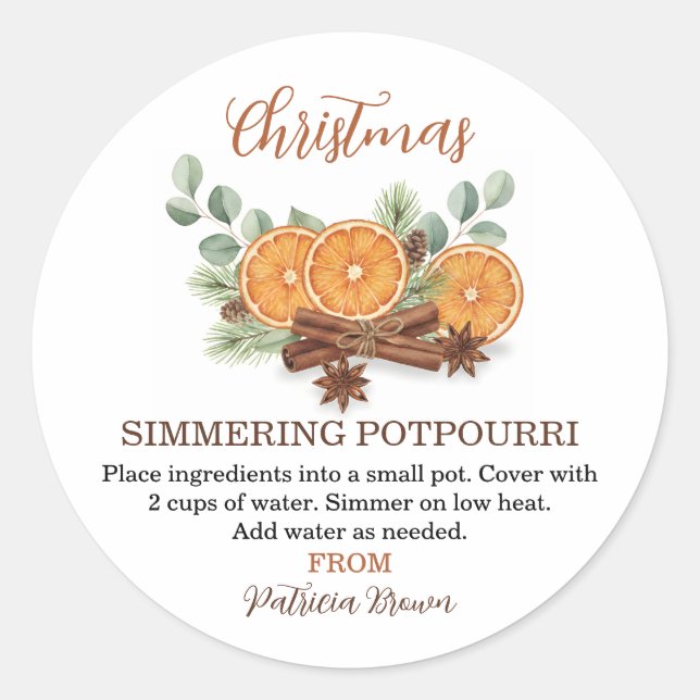 Personalisierter Weihnachts-Simmering-Potpourri Runder Aufkleber (Vorderseite)