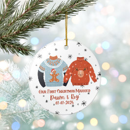 Personalisierter Weihnachts-verheirateter-Schmuck, Keramik Ornament