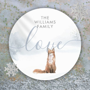 Personalisierter Weihnachts-Winter-Wald-Fuchs Runder Aufkleber