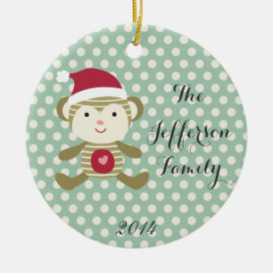 Personalisierter Weihnachtsaffe Familien-Ornament Keramikornament