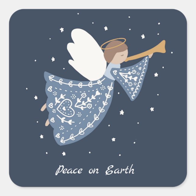 Personalisierter Weihnachtsangel Holiday Peace Ear Quadratischer Aufkleber (Vorderseite)