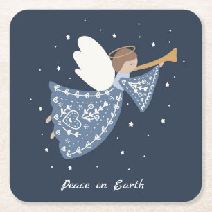Personalisierter Weihnachtsangel Holiday Peace Ear Rechteckiger Pappuntersetzer