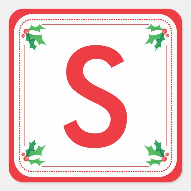 Personalisierter Weihnachtsaufkleber in Grün und R Quadratischer Aufkleber (Vorderseite)