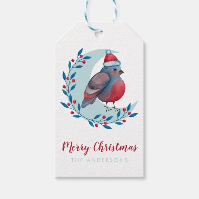 Personalisierter Weihnachtsbär auf dem Mond Geschenkanhänger (Vorderseite)