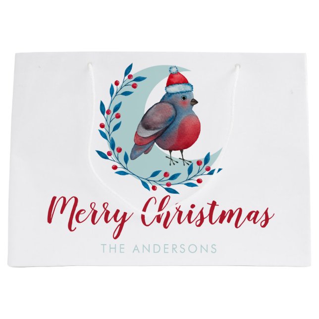 Personalisierter Weihnachtsbär auf dem Mond Große Geschenktüte (Vorderseite)