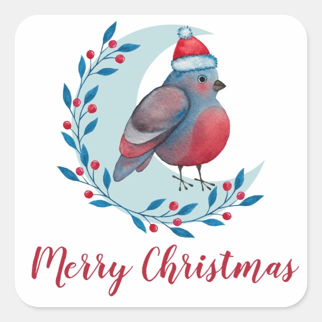 Personalisierter Weihnachtsbär auf dem Mond Quadratischer Aufkleber (Vorderseite)