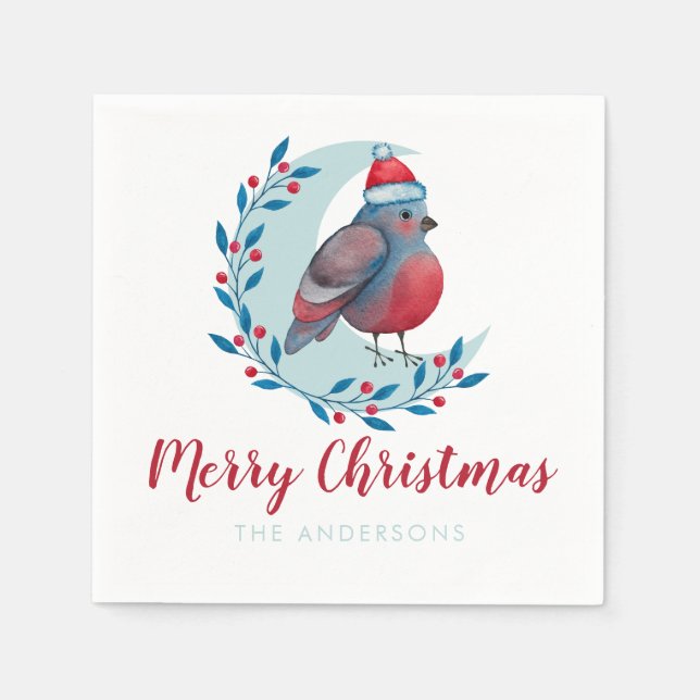Personalisierter Weihnachtsbär auf dem Mond Serviette (Vorderseite)