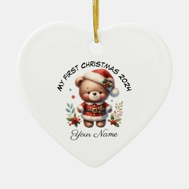 Personalisierter Weihnachtsbär Erste Weihnachtsfei Keramik Ornament (Vorne)