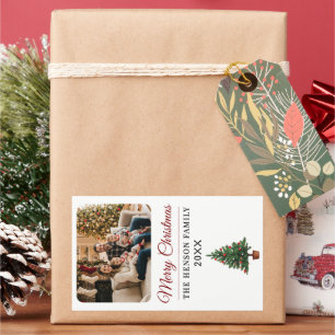 Personalisierter Weihnachtsbaum Familienfoto Rechteckiger Aufkleber