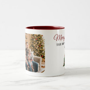 Personalisierter Weihnachtsbaum Familienfoto Zweifarbige Tasse