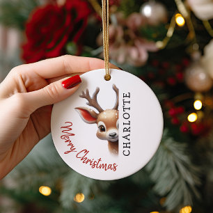Personalisierter Weihnachtsbaum für Kinder mit Ren Keramik Ornament