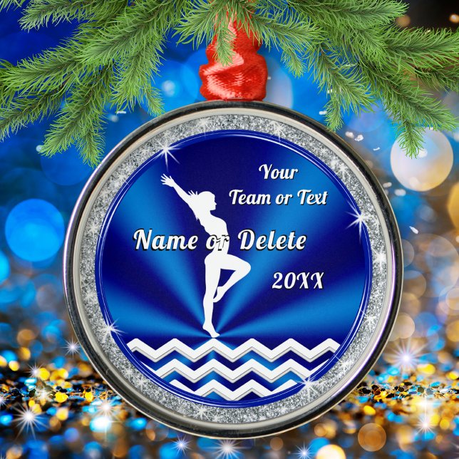 Personalisierter Weihnachtsbaum Gymnast Ornament Aus Metall (Gymnastics Christmas Ornaments. Christmas gifts for gymnasts. Gymnastics Ornaments. Blue and White.)