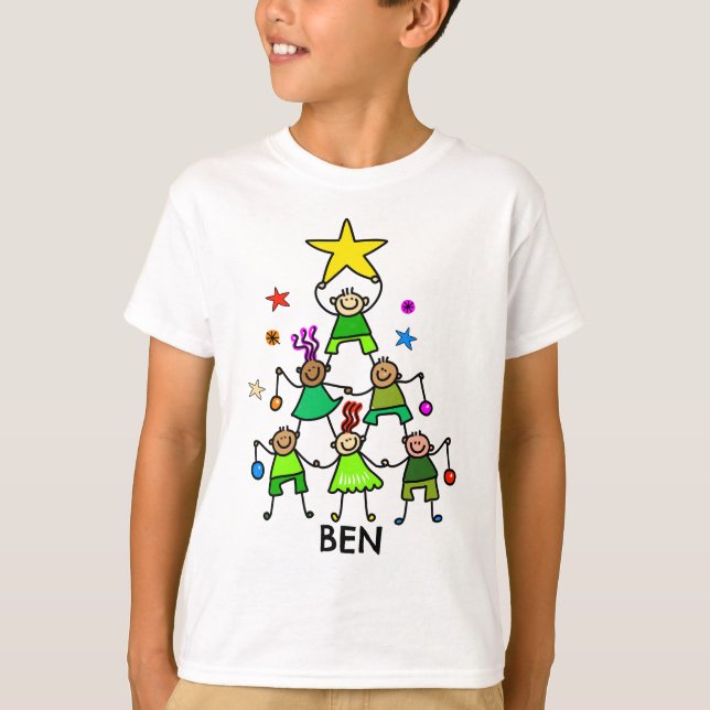 Personalisierter Weihnachtsbaum Kinder Niedlich T-Shirt (Vorderseite)