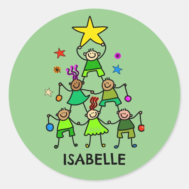 Personalisierter Weihnachtsbaum Kinder Runder Aufkleber (Vorderseite)