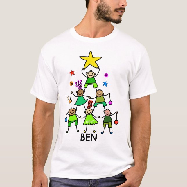 Personalisierter Weihnachtsbaum Kinder T-Shirt (Vorderseite)