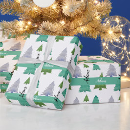 Personalisierter Weihnachtsbaum Wasserfarben Kunst Geschenkpapier