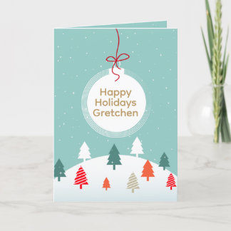 Personalisierter Weihnachtsbaumschmuck Teal Schnee Feiertagskarte