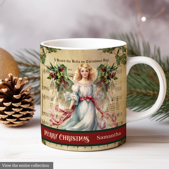 Personalisierter Weihnachtsbecher Retro-Engel-Feie Kaffeetasse (Personalized Holiday Mug Retro Angel Celebration)