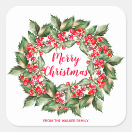Personalisierter WeihnachtsbeerenWreath Quadratischer Aufkleber